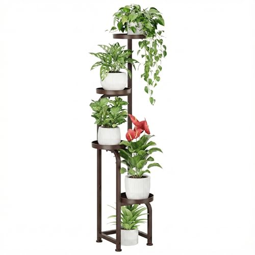 Bamworld Corner Plant Stand Indoor Outdoor Tall Metal Flower Pot Stands | 4 Tier Brown Heavy Duty Plant Shelf for Multiple Plants Patio Garden Balcony Living Room Bedroom(Patent Design) - color: Matte Brown, style: Spiral 4Tier