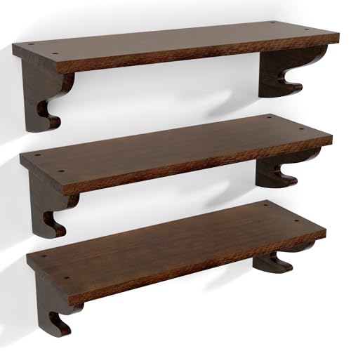 Alsonerbay 17-Inch Wood Floating Shelves for Wall 3-Pack, Light Walnut | Built-in hook brackets, pre-drilled easy assembly, 54 lbs total capacity, ideal for plants & decor in family & nursery spaces - color: Light Walnut