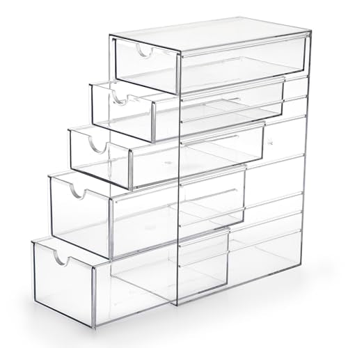 Hipiwe 5-Drawers Plastic Storage Organizer Clear Hair Accessories Organizer | Large Capacity Drawers Box for Bathroom, Dresser, Cosmetic Hair Tie Container for Women - size: 5-Drawers, 6.9"Lx4.1"Wx9.8"H