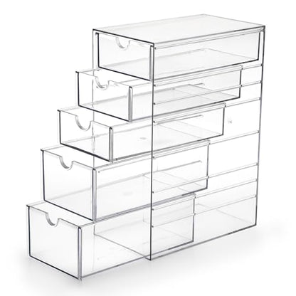 Hipiwe 5-Drawers Plastic Storage Organizer Clear Hair Accessories Organizer | Large Capacity Drawers Box for Bathroom, Dresser, Cosmetic Hair Tie Container for Women - size: 5-Drawers, 6.9"Lx4.1"Wx9.8"H