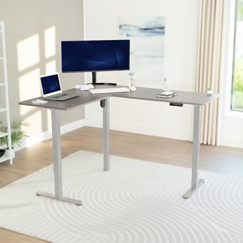 VIVO Dark Gray 63 x 55 in Corner Standing Desk, DESK-E3CTGG | Electric, Holds 225 lbs, Reversible L-Shaped Table, Sit Stand, Height Adjustable, Memory Presets, Gray Frame - color: Dark Gray Top / Gray Frame, size: 55 x 63