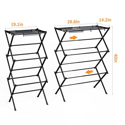 Clothes Drying Rack Foldable Drying Rack Clothing Black-1pack | for Laundry - 40" x 28.8" x 14.2", Space Saving Household Indoor - color: Black