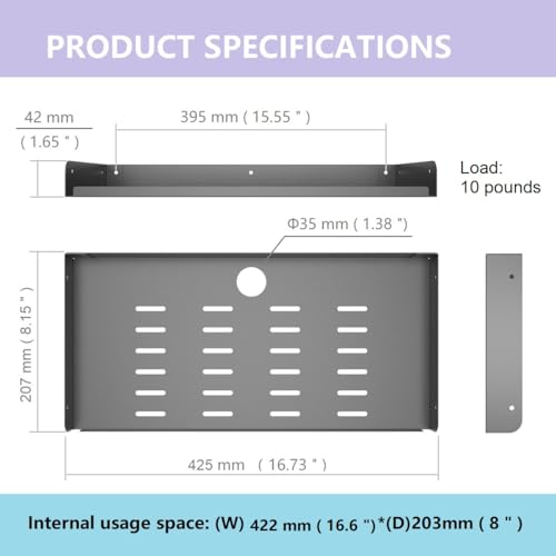 Metal Floating Wall Mounted Shelf Bracket 16.6" W for TV Box | AV, TV Accessories, WiFi Router, Cable Boxes, DVD Player, Games Consoles or Other Small Projectors (16.6 inches Width) - size: 16.6 inches Width