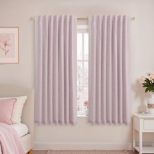 KOUFALL Light Pink Blackout Curtains for Girls Room, Linen Short Nursery Curtains for Baby Girl, Wide 52 x 45 Inch Long - color: Pink, size: 52"W x 45"L (Pack of 2)