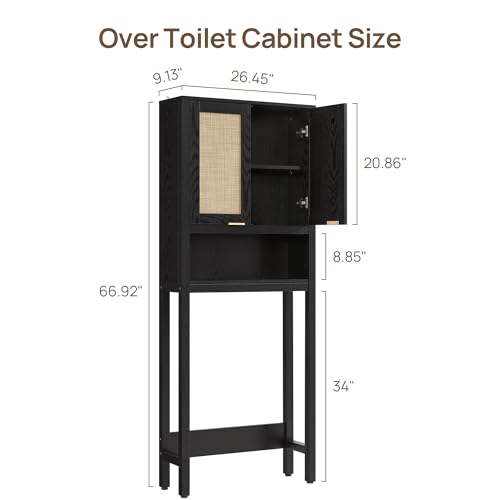 SICOTAS Over the Toilet Storage Cabinet, Rattan Door Bathroom Organizer | Freestanding Bathroom Organizer with Adjustable Shelf, Over Toilet Storage Cabinet for Bathroom, Laundry Room, dnd Restroom - color: Black Oak