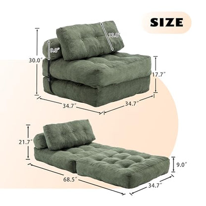 Green Convertible Sofa Bed Folding Sofa Bed Sleeper Chair Couch Beds, Comfy Floor Beds with Pillow and Back Support, Small Couch for Bedroom, Living Room - color: Green