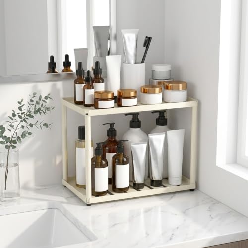 2 Tier Bathroom Counter Organizer, Rectangular Vanity Organizer Shelf, Skincare and Makeup Countertop Storage Rack for Kitchen, Bathroom, Bedroom,White - color: Wh