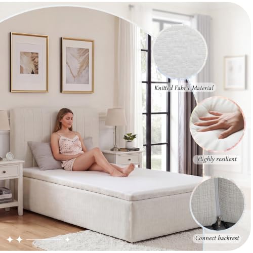 Full Compression Bed Boneless Bed Frame with Mattress and Headboard - color: Off White, size: Full