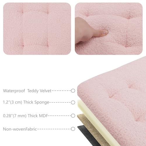AmasSmile Ottoman Storage Bench,34" Teddy Velvet Folding Chest,Pink | Large Ottoman with Storage,Thicker Foam Padded Seat,Livingroom,Dorm,Bedroom,Entryway,Easy to install,34 x 13 x 13in - color: Pink-teddy Velvet