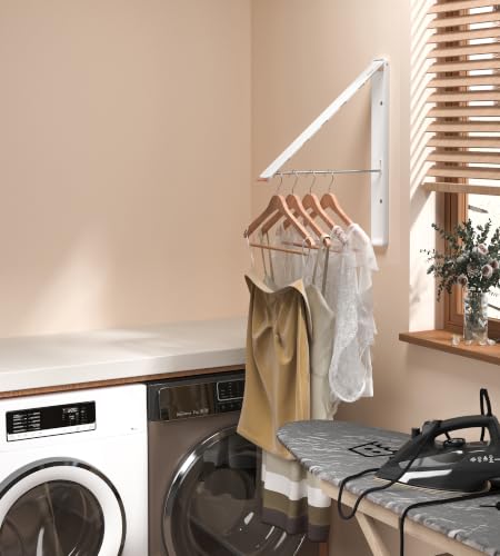 Dr.DJ Clothes Drying Rack, Wall-Mounted Retractable & Foldable Clothes Hanger for Laundry Room Organization and Storage, Clothes Hanger Rack for Dorm, Closet, Balcony(1 Pack, White) - color: White 1pack