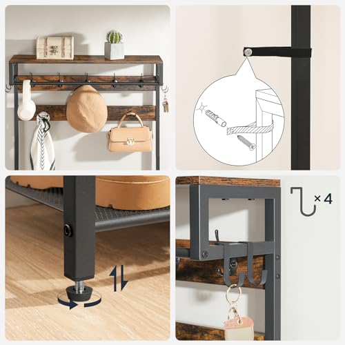 HOOBRO Hall Tree with Bench, Shoe and Coat Rack for Entryway, Coat Rack with Bench, Flip Top Storage Box, PU Cushioned Seat, Non-Woven Fabric Drawer, for Entrance, Rustic Brown and Black BF110MT01 - color: Rustic Brown + Black