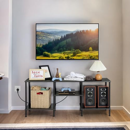 OYEAL Bedroom TV Stand with Power Outlets up to 50 inch TV, Small Entertainment Center Stand with Storage Modern Media TV Console Table for Living Room Bedroom, Dark Grey - color: Dark Grey