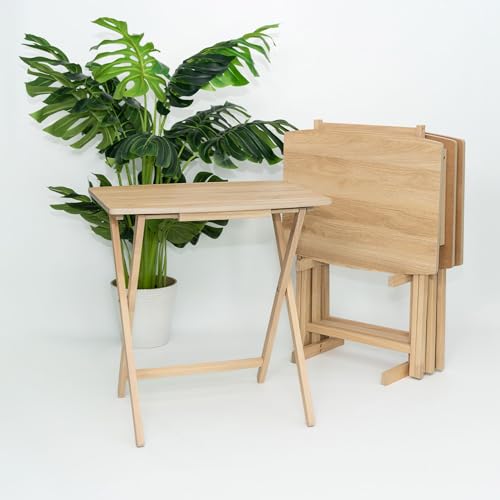 PJ Wood XL Oversize Tray Table, Natural Wood, 5-Pack | 33.2 lb Capacity, Rectangular Shape, Foldable Design, Space-Saving Storage