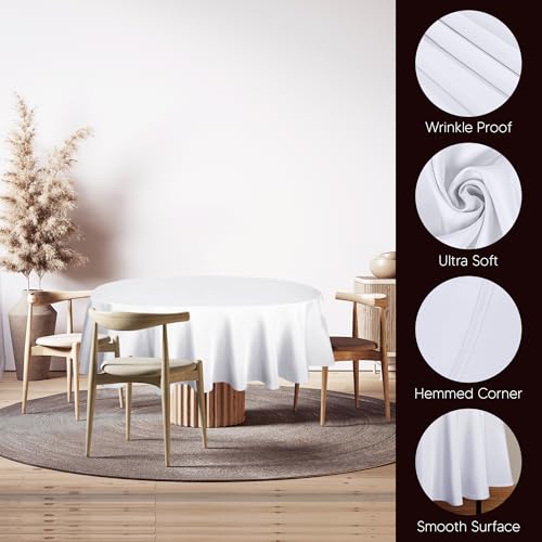 Utopia Kitchen Round Table Cloth 2 Pack [90 Inches, White] | Tablecloth Machine Washable, Polyester Table Cover for Dining, Buffet Parties, Picnics, Events, Weddings and Restaurants - color: White, size: 2 Pack 90 Inch Tablecloth