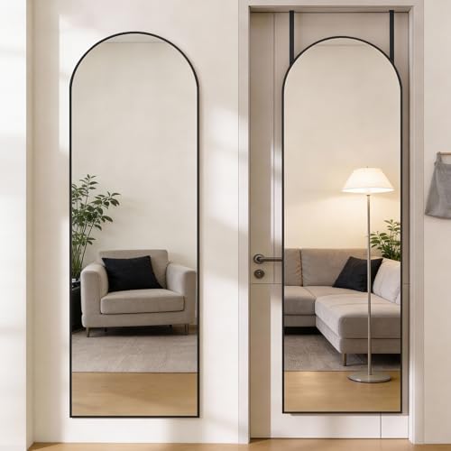 DUMOS Full Length Mirror 47x14 Inches - Arched Full Body Door Hanging Wall Mounted Aluminum Alloy Frame Mirror for Bedroom, Dressing Room, Entryway, Black - color: Black-arch, size: 47"L x 14"W