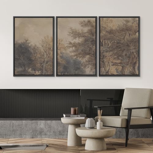 SIGNWIN Framed Canvas Print Wall Art Set Vintage Woodland Sketch Earth Tone Forest Tree Illustrations Modern Art Contemporary Minimal Ultra for Living Room, Bedroom, Office - 16"x24"x3 Black - color: A26-2507-yuk08, size: 16"L x 24"W