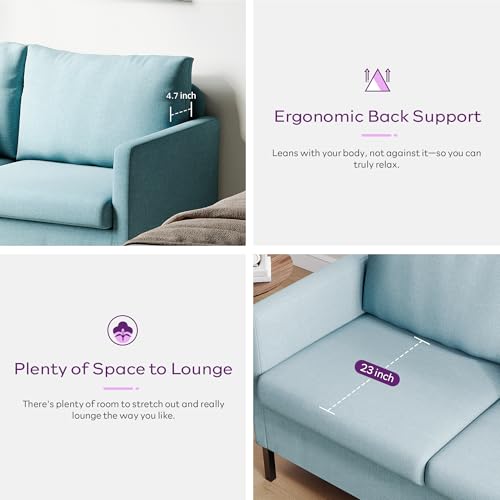 TYBOATLE 51" W Linen Fabric Upholstered Modern Loveseat Sofa Couch for Living Room, Love Seats 2-Seater Furniture w/Iron Legs for Compact Space, Apartment, Bedroom, Dorm, Office, Aqua Blue | Love Seat, Small Sofa, Linen Upholstery, Iron Legs, Living Room,