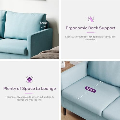TYBOATLE 51" W Linen Fabric Upholstered Modern Loveseat Sofa Couch for Living Room, Love Seats 2-Seater Furniture w/Iron Legs for Compact Space, Apartment, Bedroom, Dorm, Office, Aqua Blue | Love Seat, Small Sofa, Linen Upholstery, Iron Legs, Living Room,