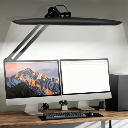 20" LED Desk Lamp with Clamp, 24W CCT Adjustable Dimmable Nail Light for Desk, 120 LEDs Metal Swivel Arm Daylight for for Nail Tech Task Home Office Reading Architect Craft, Black - color: Black