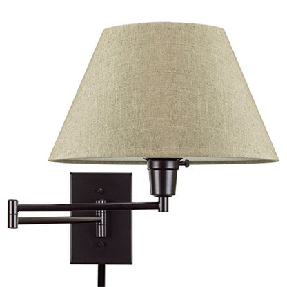 Kira Home Cambridge 15" Modern Swing Arm Wall Sconce with 3-Way Switch | Latte Mocha Empire Fabric Shade, 2-in-1 Plug In or Hardwired Bedroom Wall Lamp, Black Finish - color: Black,Latte Mocha Shade