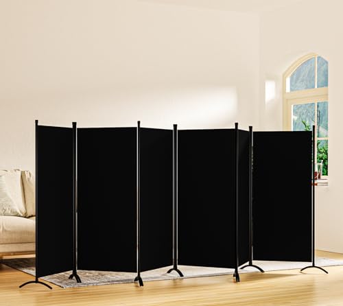 Room Divider-Folding Privacy Screens, 6 ft Partition Room Dividers Wall for Separation, Home, Office, Classroom, Studio (Black, 6 Panel) - color: Black, size: 6 Panel