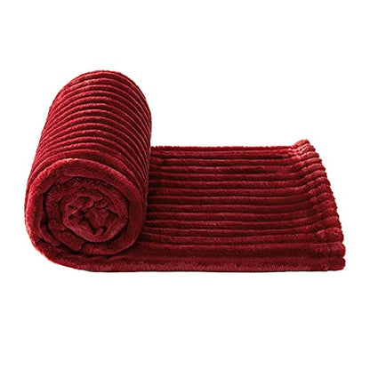 MIULEE Fleece Blanket, Durable Plush Fuzzy Extra Soft Warm Cozy Burgundy Red Striped Flannel Throw Blanket for Couch Sofa Bed 30"x40" - color: Burgundy Red, size: 30"x40"