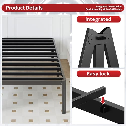 Yicensen 14 Inch Full Bed Frame No Box Spring Needed Heavy Duty Full Size Platform Bed Frame with Rounded Corner Legs, Easy Assembly, Noise Free, Black. - size: Full, style: 14 Inch