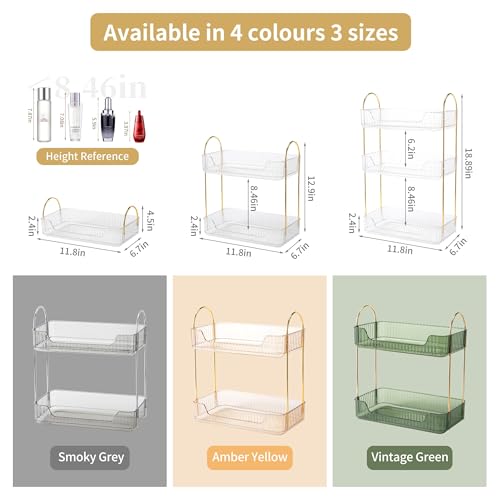 YCIA&DONE Bathroom Organizer Countertop, Makeup Storage, Skincare Cosmetic Tray Shelf, Perfume Holder Rack for Vanity Counter, Large Capacity, Easy to Install, Clean, 2 Tiers, Clear White - color: Clear White, size: 2-Tier