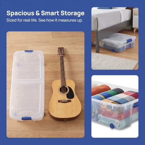 Under Bed Storage Bin 66 Quart, Clear Rolling Container with Wheels & Lid (2 Pack) - size: 2 Pack
