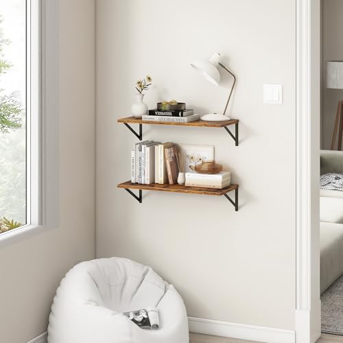 Fun Memories 27.5" W x12 D Floating Shelves, Large Wall Shelves 27.5 Inch Long, Set of 2, Farmhouse Wood Floating Shelf Wall Mounted, Deep Shelves for Bathroom, Living Room, Kitchen, Rustic Brown - color: Rustic Brown, size: 27.5"W x12"D
