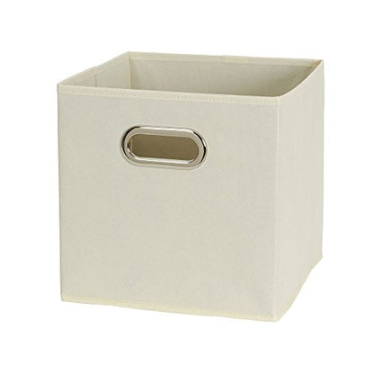 Fabric Storage Bins 6 Piece Set, Strong Poly-Woven Fabric, Sturdy Chipboard Sides, Grommet Front Handle, Stackable and Foldable, Classic Design, Cream - color: Cream, size: 11” L x 11” W x 11” H