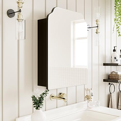 AGDULL Victorian Medicine Cabinet with Arch Mirror, Overall 16.5"x 24" | Surface Mount or Recessed, 15.2" W x 19.6"H Wood Cabinet with 16.5" W x 24" H Arched Mirror, Black, Right-Swing Door - color: Right Swing-black, size: Mirror: 16.5"x24"