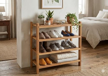 2-Tier Acacia Wood Stackable Shoe Rack - Brush Teak - color: Teak