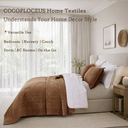 Pre-Washed Cotton Queen Size Quilt Set 90x98 Waffle Textured | Lightweight Breathable Bedspread Coverlet,All Season Bedding Set,Oversized Elegant Design，with 2 Pillow Shams Caramel - color: Caramel, size: Queen-90x98