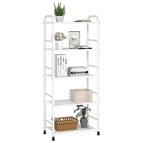 JSB 5-Tier Adjustable Shelving Unit, Heavy Duty Storage Rack Organizer Metal Corner Shelf for Kitchen Living Room Laundry Pantry Bathroom (White, 5 Tier) - color: White, size: 5 Tier