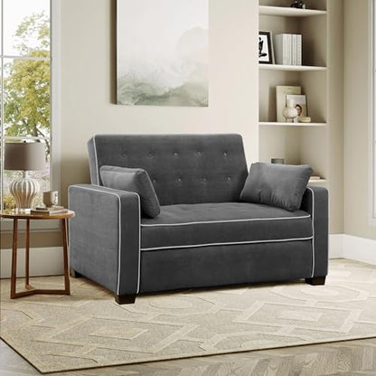 Serta Ainsley 66.5" Convertible Sleeper Loveseat, Full Size, Dreamcoil Comfort, Soft Woven Fabric, Charcoal - color: Charcoal, size: Full Loveseat