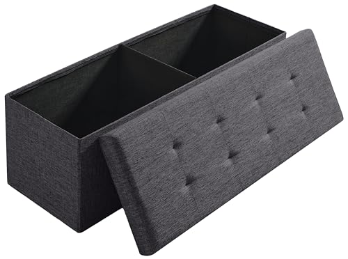 Ornavo Home 43 Inch Folding Extra Large Storage Bench, Linen, Dark Gray | Upholstered Tufted Ottoman with Lid; Foot Rest Stool; Ideal for Bedroom, Living Room or Entryway - color: Dark Gray, size: 15"d X 43"w X 15"h