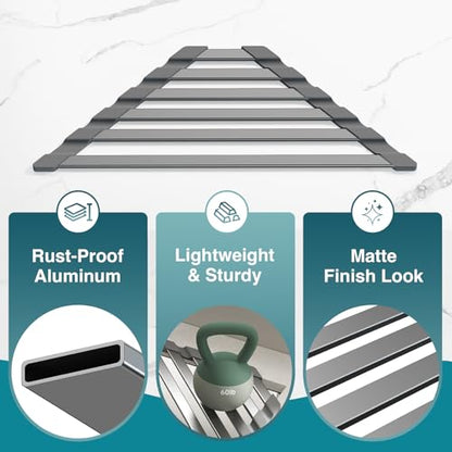 COOL-ANGLE Triangular Corner Sink Drying Rack, Aluminum, 16"x9.5", Gray | Heat Resistant Trivet, Supports Up To 60 Lbs, Rust-Proof Aircraft Aluminum, Ideal For Square Sinks With 0.8 Inch Ledge - size: Triangle 16'' x 9.5''