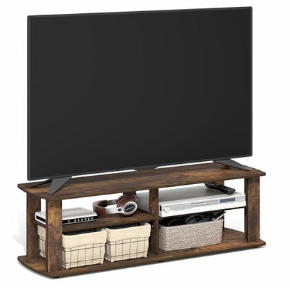 3-Tier Entertainment Center with Open Shelves Storage, TV Console for TV up to 50 Inch, Soft Edges TV Stand, for Bedroom, Living Room, Amber Pine - color: Amber Pine