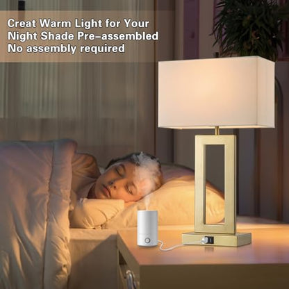 gernehop Gold Table Lamps Set of 2 with Dual USB Ports,3-Way Dimmable Touch Control Bedside Lamps,22inch Tall Modern Bedroom Table Lamp for Living Room,Nightstand LED Bulbs Included - color: 22Inch Whie&Gold