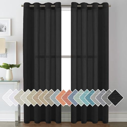 H.VERSAILTEX Linen Curtains Natural Blended Curtain Panels for Living Room/Light Reducing Linen Semi Sheer Curtains 84 inch Length 2 Panels Set Nickel Grommet Window Panels, 52" x 84", Black - color: Black, size: 52"W x 84"L (Pack of 2)