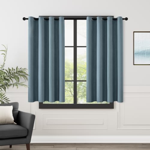 ChrisDowa Blue Blackout Curtains 45 Inches Long 2 Panels for Bedroom | Room Darkening,Light Blocking,Thermal Insulated,Faux Linen,Farmhouse,Grommet,Window Treatment,Drapes,Living Room,52x45 - color: Blue, size: 52"W x 45"L (Pack of 2)