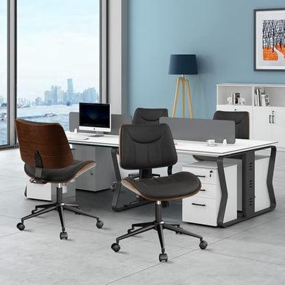CLATINA Office Chair Armless with Wheels, Mid-Century Modern Walnut Desk Chair, Adjustable Height Reading Chair, PU Leather Mid Back & Swivel Computer Chairs for Home Meeting Room Bedroom, Black(4 PK) - color: Black Linear, size: 4 Pack