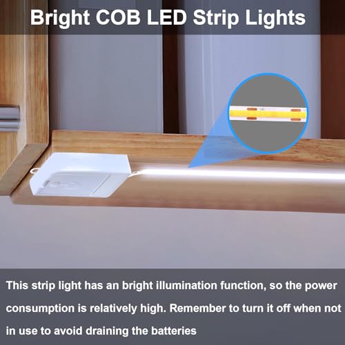 BSGlobal 2 Pack COB LED Strip Light, 6.6ft 640 LED Battery Powered LED Strip Lights, Flexible Cuttable Wireless Click Light for Cabinet, Wardrobe, Kitchen, Bedroom 6000K Cool White | 640 LED High Bright Strip Lights, Flexible Cuttable Wireless Click Light