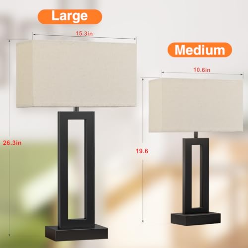 Seealle 26.3in Big Bedroom Table Lamps Set of 2 -Touch Control, 3 Way Dimmable, USB C+A Charging, LED Bulbs, Easy Assembly - color: A. Beige&Black, size: Extra Large(26in)