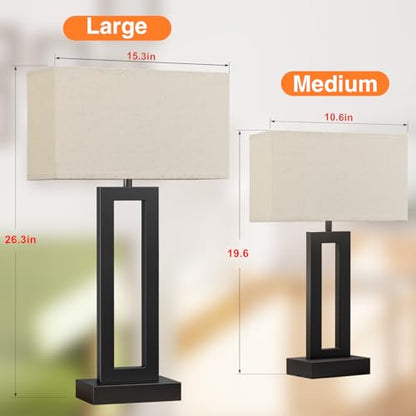 Seealle 26.3in Big Bedroom Table Lamps Set of 2 -Touch Control, 3 Way Dimmable, USB C+A Charging, LED Bulbs, Easy Assembly - color: A. Beige&Black, size: Extra Large(26in)