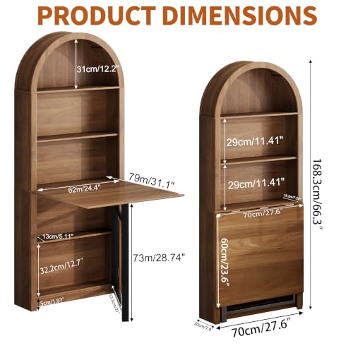 Folding Convertible Writing Table Fold-Out Murphy Desk Computer Desk | Space Saving Arched Foldable Desk Cabinet with Storage,Multi-Function folding table for Small Spaces,Home Office,Bedroom