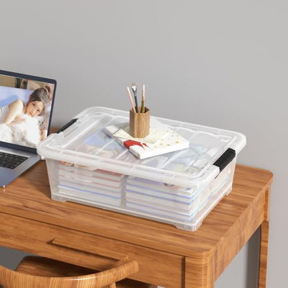 20 Quart Clear Plastic Underbed Storage Latching Bins, 4 Packs | Stackable Flat Rolling Under Bed Organization Boxes with Lids - size: 20 Quart