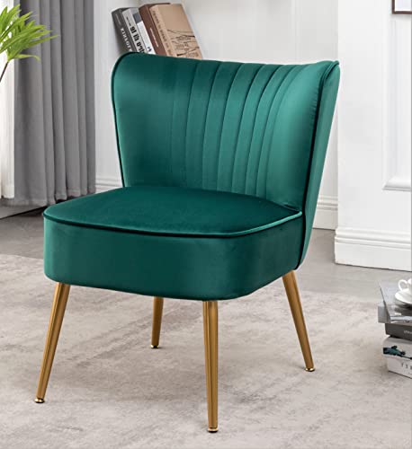 Container Furniture Direct Modern Velvet Accent Chair for Living Room, Bedroom, or Entryway, Stylish and Comfortable Armless Design with Metal Legs, Green - color: Green