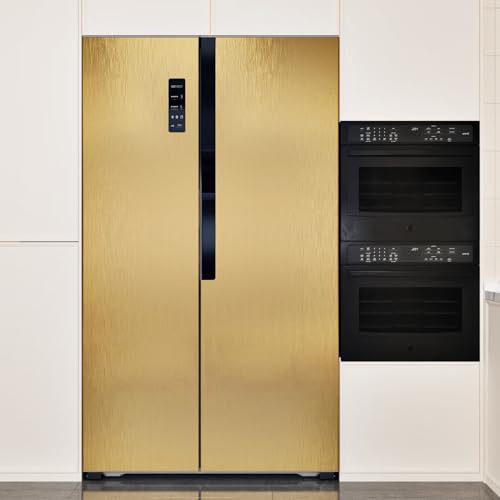 Stainless Steel Gold Contact Paper Removable Metal Gold Wallpaper | Peel and Stick Brushed Golden Contact Paper Stainless Steel Vinyl Fridge Wrap for Appliances Cabinets Countertops 15.8"x80" - color: Gold, size: 15.8" x 80"